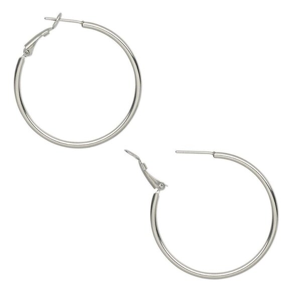 Sleek 316L Surgical Stainless Steel Silver 40mm Hypo Allergenic Hoop Earrings - Picture 1 of 1